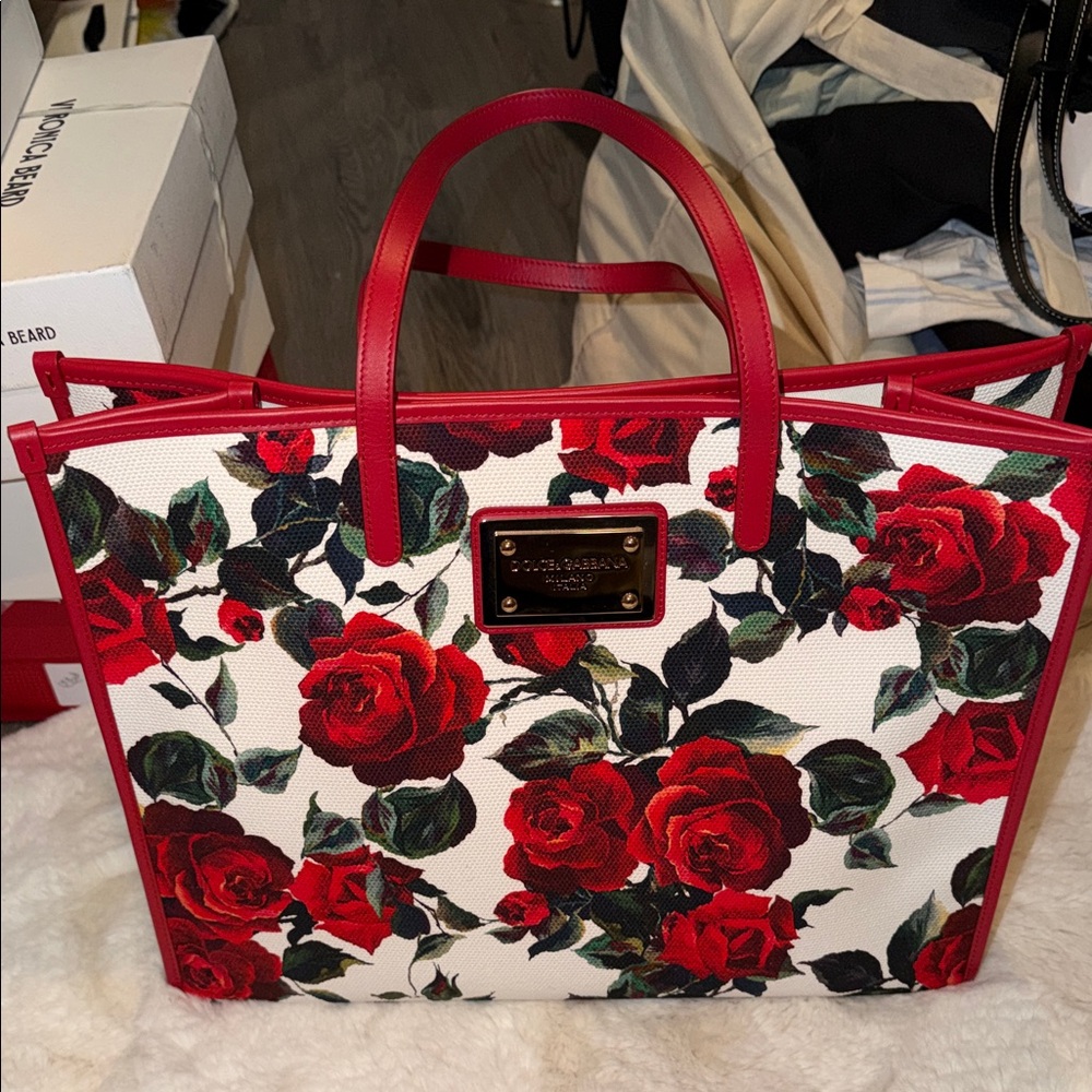 Dolce & Gabbana Red and White Floral Tote